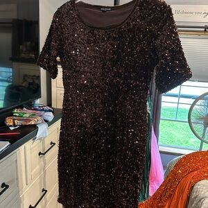 Nina Leonard Sequin Dress in Rich Brown